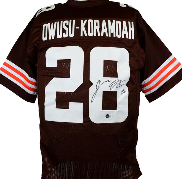 Jeremiah Owusu-Koramoah Autographed Brown White # Pro Style Jersey -Beckett W Hologram *Black Image 1