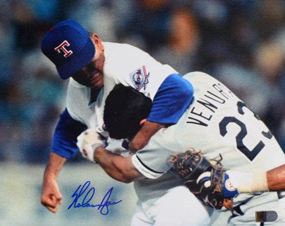 Nolan Ryan Autographed Texas Rangers 8x10 Fighting Ventura Photo- AIV Hologram *Blue Image 1