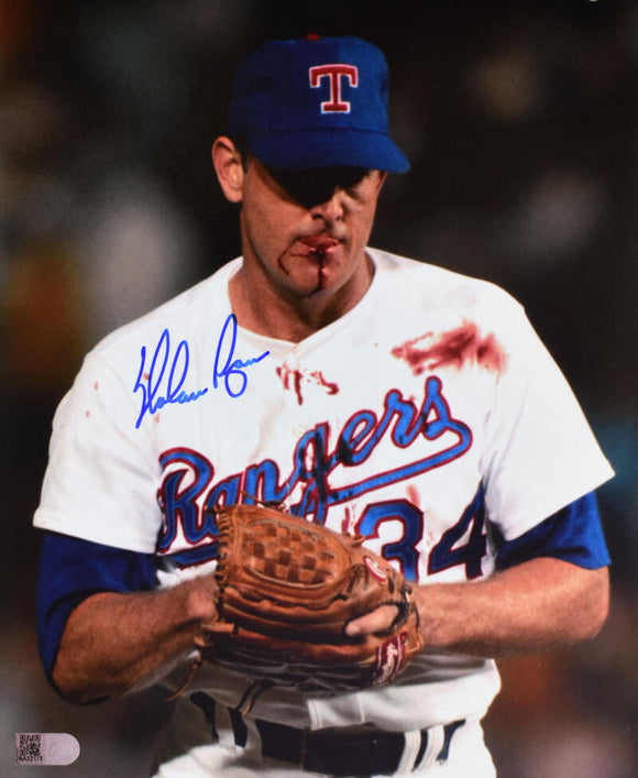 Nolan Ryan Autographed Texas Rangers 8x10 Bloody Lip Photo- AI Verified Holo *Blue Image 1