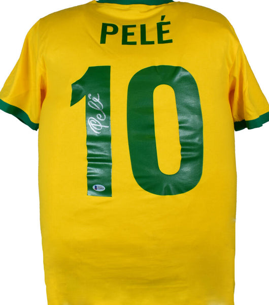 Brazil Pele Autographed Yellow Jersey Beckett BAS