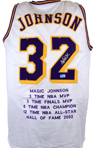 Magic Johnson Autographed Pro Style STAT Jersey-Beckett W Hologram *Silver Image 1