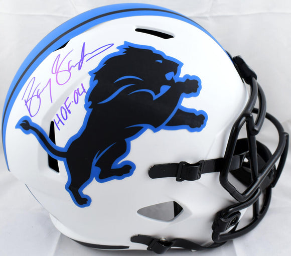 Barry Sanders Autographed Detroit Lions Lunar F/S Speed Helmet w/HOF- Beckett W Hologram *Blue Image 1
