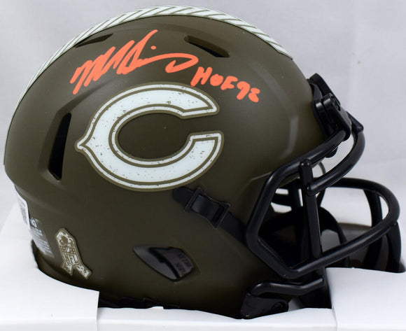Mike Singletary Autographed Chicago Bears Salute to Service Speed Mini Helmet w/ HOF- Beckett W Hologram *Orange Image 1