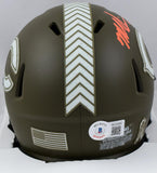 Mike Singletary Autographed Chicago Bears Salute to Service Speed Mini Helmet w/ HOF- Beckett W Hologram *Orange Image 3