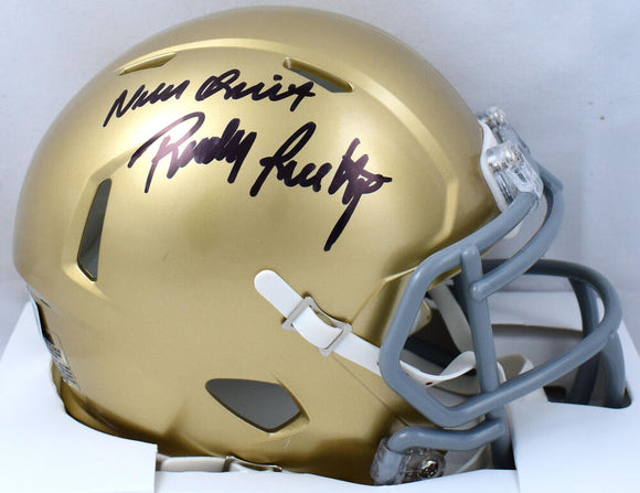 Rudy Ruettiger Signed Notre Dame Riddell Speed Mini Helmet W/Never Quit- Beckett W Hologram *Black Image 1