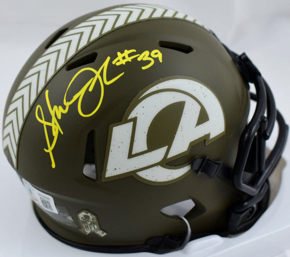 Steven Jackson Autographed Rams Salute to Service Speed Mini Helmet- Beckett W Hologram *Yellow Image 1