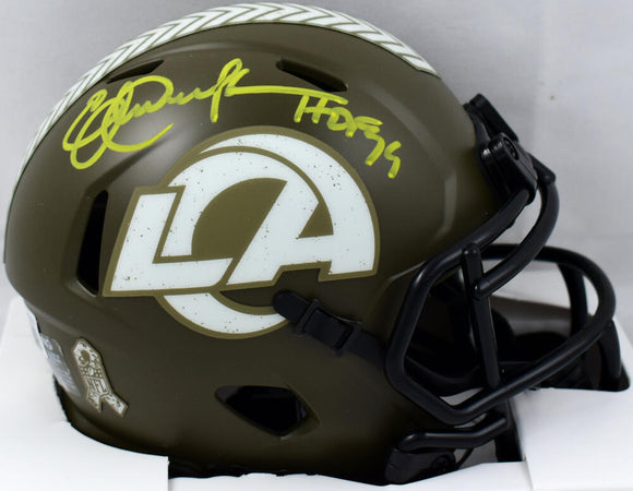 Eric Dickerson Signed Los Angeles Rams Salute to Service Speed Mini Helmet w/HOF-Beckett W Hologram *Yellow Image 1