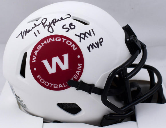 Mark Rypien Autographed WFT Lunar Speed Mini Helmet w/SB MVP-Beckett W Hologram *Black Image 1
