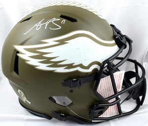 AJ Brown Autographed Philadelphia Eagles F/S Salute to Service Speed Authentic Helmet-Beckett W Hologram *White Image 1