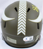 Justin Jefferson Autographed Vikings Salute to Service Speed Mini Helmet-Beckett W Hologram *Yellow Image 3