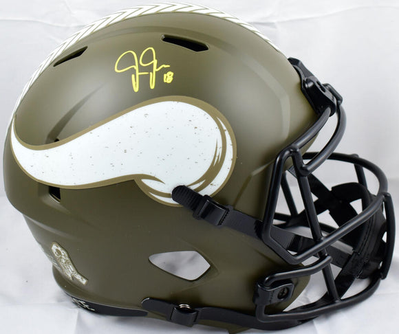 Justin Jefferson Autographed Vikings F/S Salute to Service Speed Helmet-Beckett W Hologram *Yellow Image 1