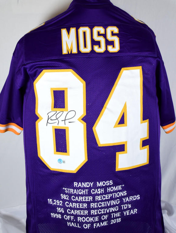 Randy Moss Autographed Purple Pro Style STAT Jersey-Beckett W Hologram *Black Image 1