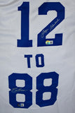 Roger Staubach Drew Pearson Autographed White Pro Style Jersey-Beckett W Hologram *Silver *2 Image 2