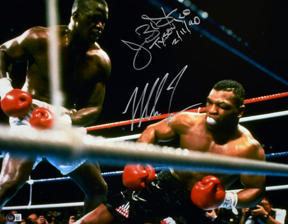 Buster Douglas Mike Tyson Signed 16x20 v. Tyson KO Photo w/Tyson KO - Beckett W Hologram *Silver Image 1