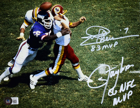 Lawrence Taylor Joe Theismann Autographed NFL 8X10 Tackle Photo w/MVP-Beckett W Hologram *White Image 1