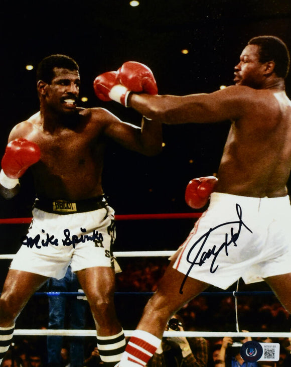 Michael Spinks Larry Holmes Autographed 8x10 Fight Photo - Beckett W Hologram *Black Image 1