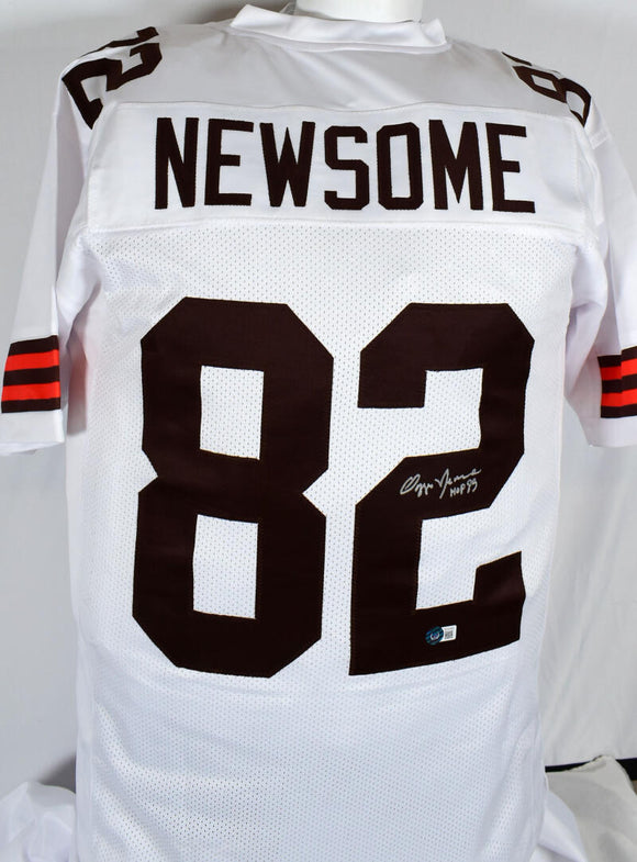 Ozzie Newsome Autographed White Pro Style Jersey w/ HOF-Beckett W Hologram *Silver Image 1