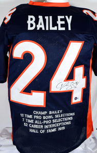 Champ Bailey Autographed Blue Pro Style STAT Jersey #2-Beckett W Hologram *Black Image 1
