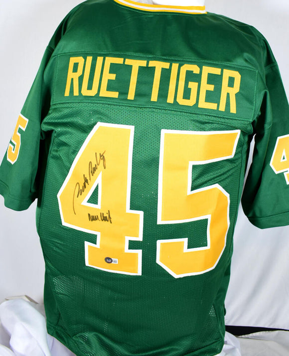 Rudy Ruettiger Autographed Green College Style Jersey w/Never Quit- Beckett W Hologram *Black Image 1