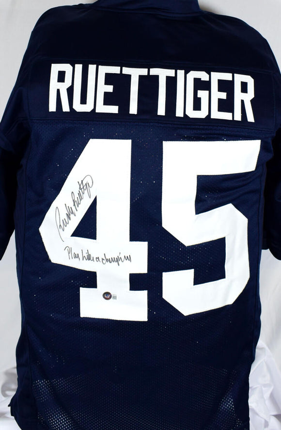 Rudy Ruettiger Autographed Blue College Style Jersey w/Play Like a Champ- Beckett W Hologram *Black Image 1
