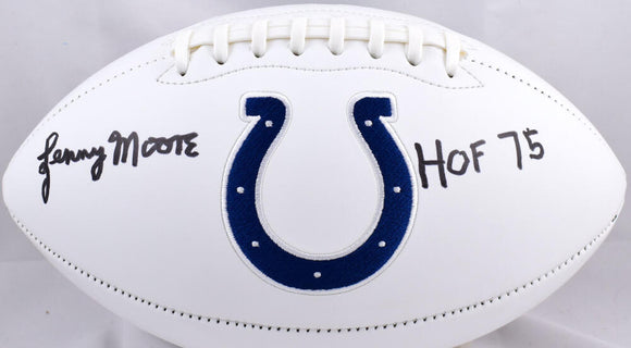 Lenny Moore Autographed Baltimore Colts Logo Football w/ HOF 75 - Beckett W Hologram *Black Image 1