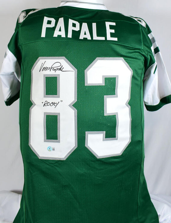 Vince Papale Autographed Green Pro Style Jersey w/ Rocky- Beckett W Hologram *Black Image 1