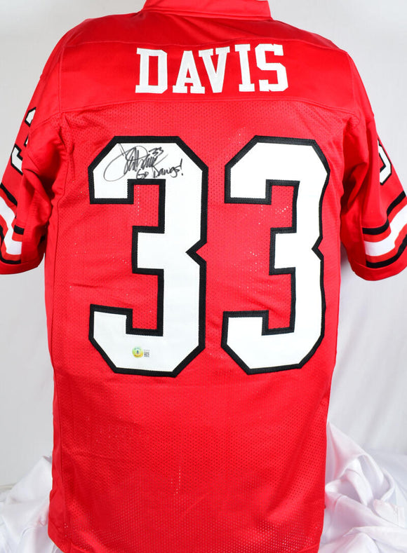 Terrell Davis Autographed Red College Style Jersey w/Go Dawgs- Beckett W Hologram *Black Image 1