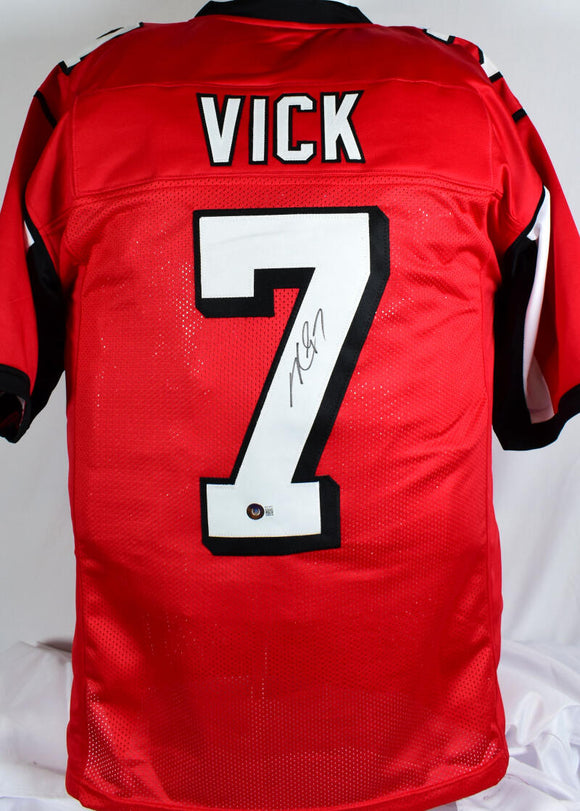 Michael Vick Autographed Red Pro Style Jersey - Beckett W Hologram *Black Image 1