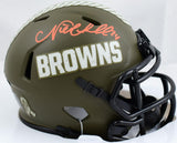 Nick Chubb Autographed Cleveland Browns Salute to Service Speed Mini Helmet-Beckett W Hologram *Orange Image 1