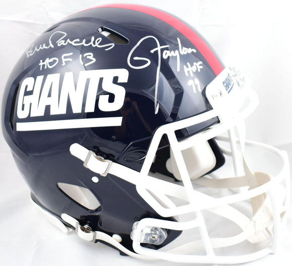 Bill Parcells Lawrence Taylor Signed Giants F/S 81-99 Speed Authentic Helmet w/HOF-Beckett W Hologram *Silver Image 1