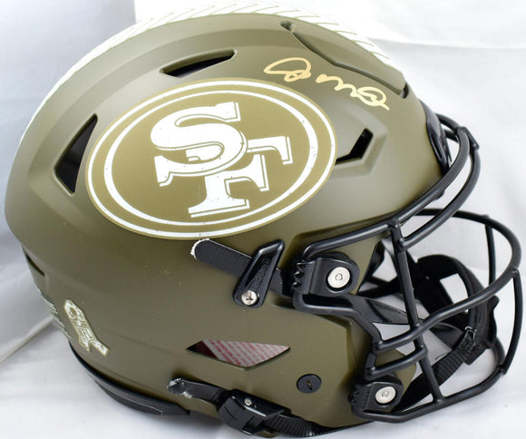 Joe Montana Autographed San Francisco 49ers F/S Salute to Service Speed Flex Helmet- Fanatics *Gold Image 1