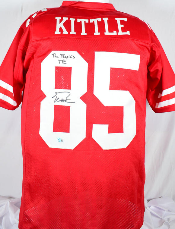 George Kittle Autographed Red Pro Style Jersey w/Peoples TE - Beckett W Hologram *Black Image 1