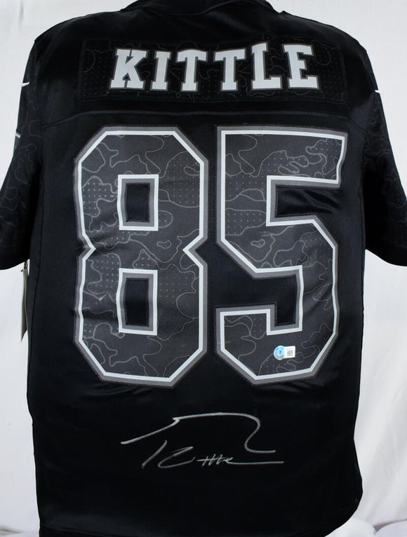 George Kittle Autographed 49ers Nike Black RFLCTV Jersey- Beckett W Hologram *Silver Image 1