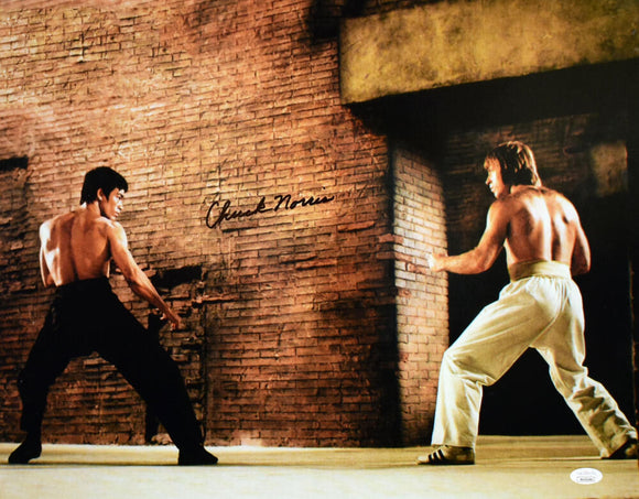 Chuck Norris Autographed 16x20 The Way of the Dragon Stare Down Photo- JSA W *Black Image 1