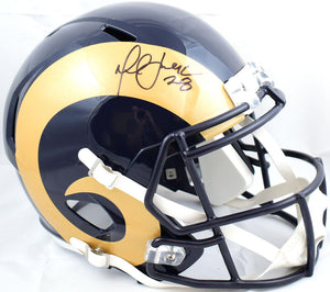 Marshall Faulk Autographed F/S Rams 00-16 TB Speed Helmet-Beckett W Hologram *Black Image 1