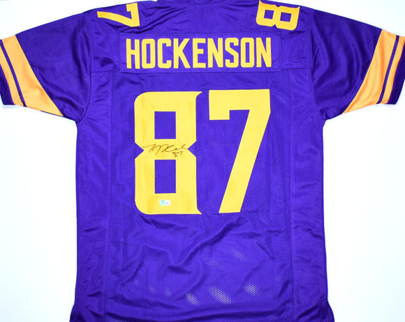 TJ Hockenson Autographed Purple w/ Yellow Pro Style Jersey - Beckett W Hologram *Black Image 1