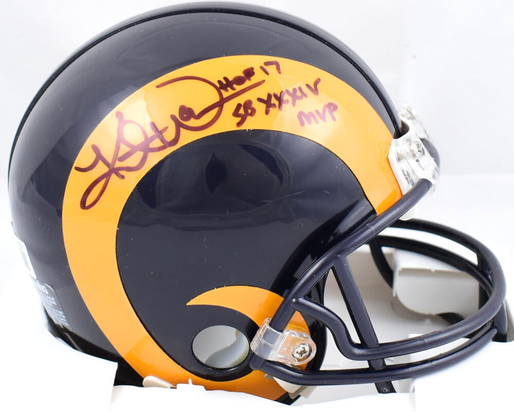 Kurt Warner Signed Autographed Rams Throwback Mini Helmet Beckett