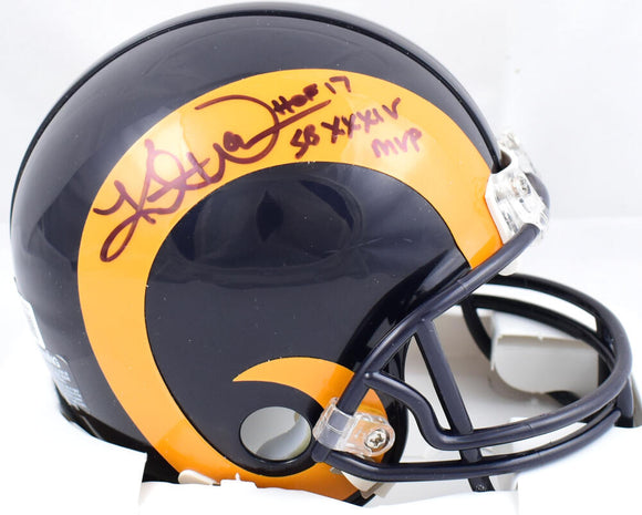 KURT WARNER Autographed St. Louis Rams Throwback Mini Helmet