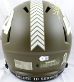 Kurt Warner Autographed F/S Rams Salute to Service Speed Helmet-Beckett W Hologram *Yellow Image 3
