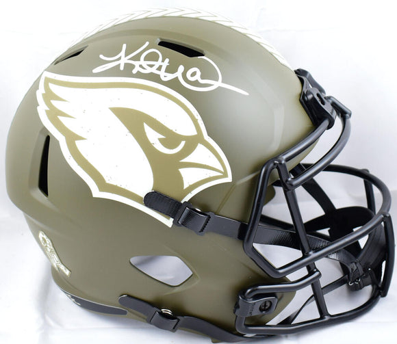 Kurt Warner Autographed Arizona Cardinals F/S Salute to Service Speed Helmet-Beckett W Hologram *Silver Image 1