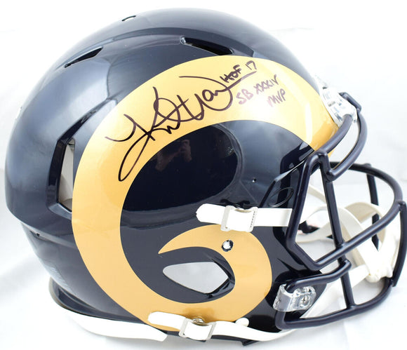 Kurt Warner Autographed Rams F/S 00-16 Speed Authentic Helmet w/HOF SB MVP-Beckett W Hologram *Black Image 1