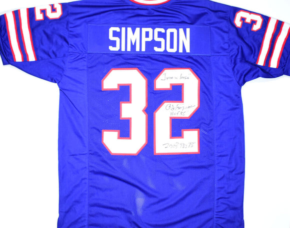 O.J, Simpson Autographed Blue Pro Style Jersey w/ 3 Insc. - JSA W *Black Image 1