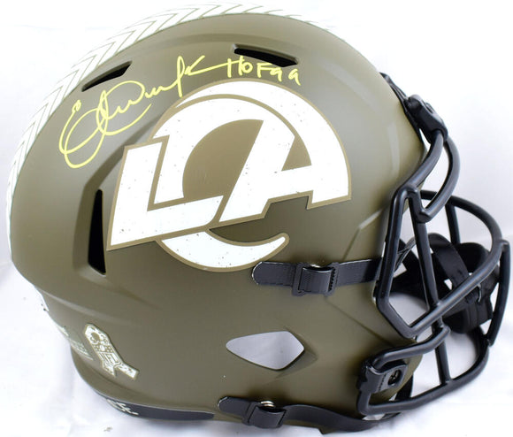 Eric Dickerson Autographed F/S Rams Salute to Service Speed Helmet W/ HOF- Beckett W Hologram *Yellow Image 1