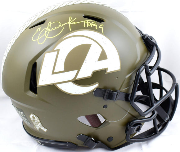 Eric Dickerson Autographed F/S Rams Salute to Service Speed Authentic Helmet W/ HOF- Beckett W Hologram *Yellow Image 1