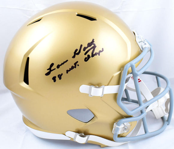 Lou Holtz Autographed Notre Dame Riddell F/S Speed Helmet w/Natl Champs-Beckett W Hologram *Black Image 1