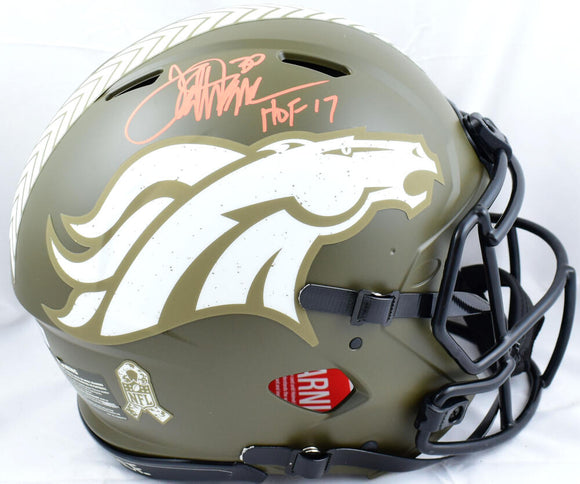 Terrell Davis Autographed Broncos F/S Salute to Service Speed Authentic Helmet w/ HOF- Beckett W Hologram *Orange Image 1