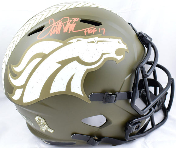 Terrell Davis Autographed Broncos F/S Salute to Service Speed Helmet w/ HOF- Beckett W Hologram *Orange Image 1