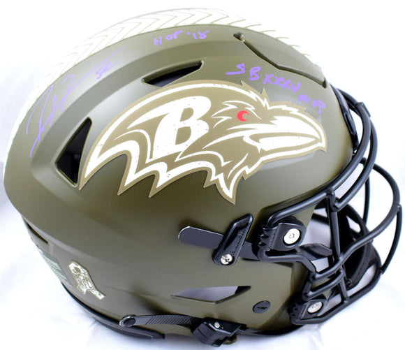 Ray Lewis Autographed Baltimore Ravens F/S Salute to Service Speed Flex Helmet W/2 Insc. - Beckett W Hologram *Purple Image 1