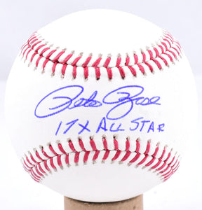 Pete Rose Autographed Rawlings OML Baseball w/ 17x All Star - Beckett W Hologram *Blue Image 1