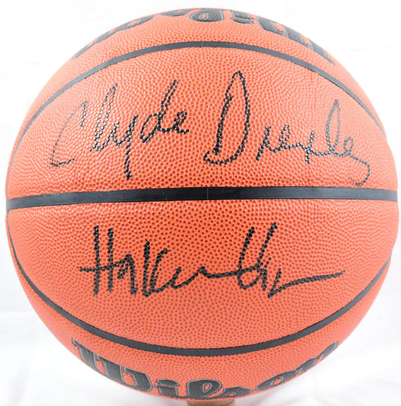 Hakeem Olajuwon Clyde Drexler Autographed Wilson NBA Basketball - Beckett W Hologram *Black Image 1